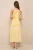 Perfectly Serene Light Yellow Eyelet Ruffled Tie-Back Midi Dress sold by Lulus