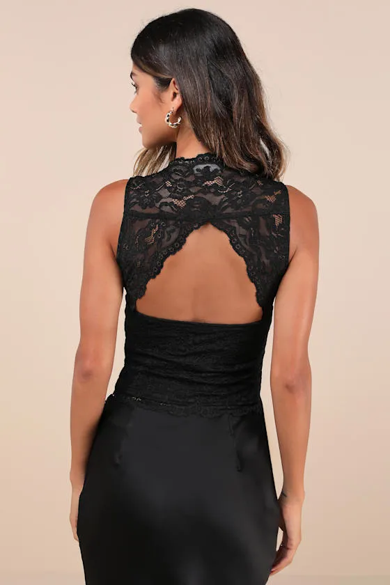 Flirtatious Statement Black Lace Back Cutout Tank Top sold by Lulus product image thumbnail 3
