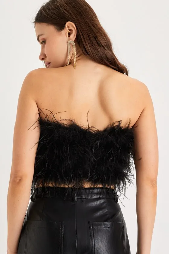 VIP Attitude Black Feather Strapless Crop Top sold by Lulus product image thumbnail 3