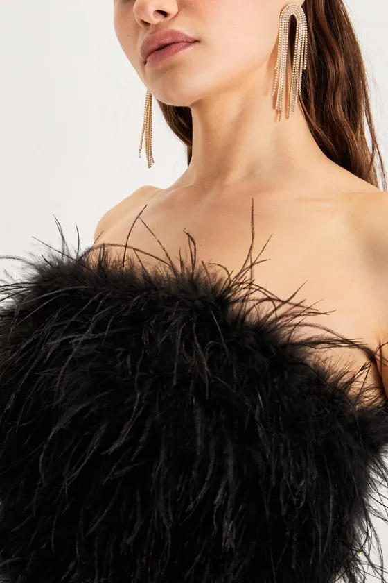 VIP Attitude Black Feather Strapless Crop Top sold by Lulus product image thumbnail 4