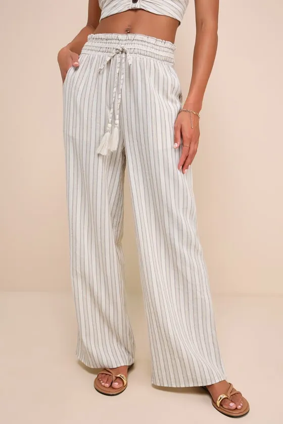Endless Leisure Beige Multi Striped Smocked Waist Wide-Leg Pants sold by Lulus product image thumbnail 2
