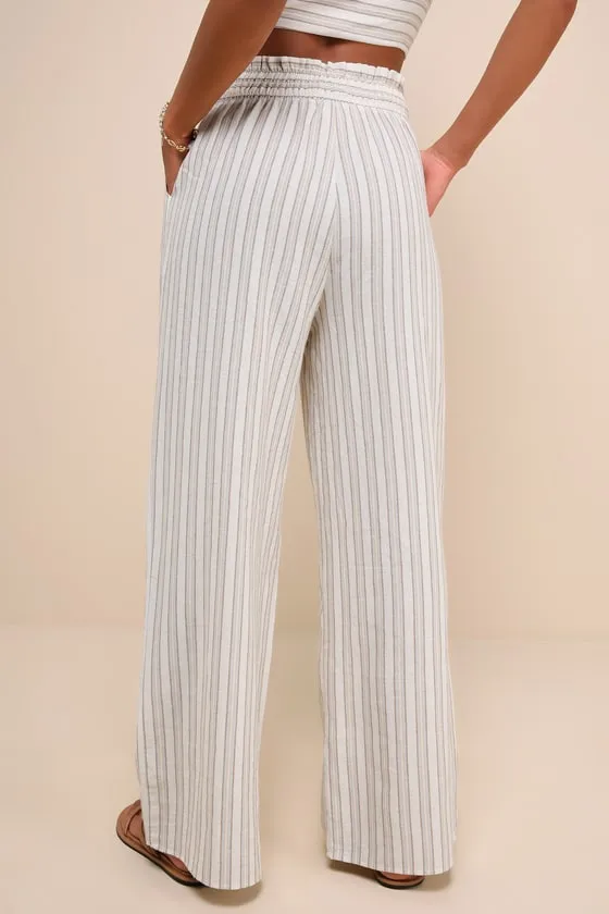 Endless Leisure Beige Multi Striped Smocked Waist Wide-Leg Pants sold by Lulus product image thumbnail 3