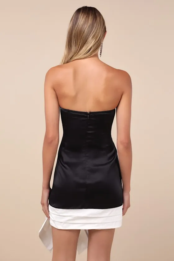 Always Compelling Black and White Satin Strapless Bow Mini Dress sold by Lulus product image thumbnail 3
