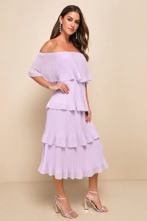 Gala Ready Lavender Off-the-Shoulder Ruffle Midi Dress sold by Lulus product image thumbnail 2