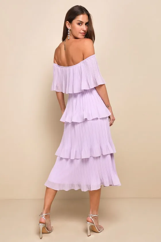 Gala Ready Lavender Off-the-Shoulder Ruffle Midi Dress sold by Lulus product image thumbnail 3
