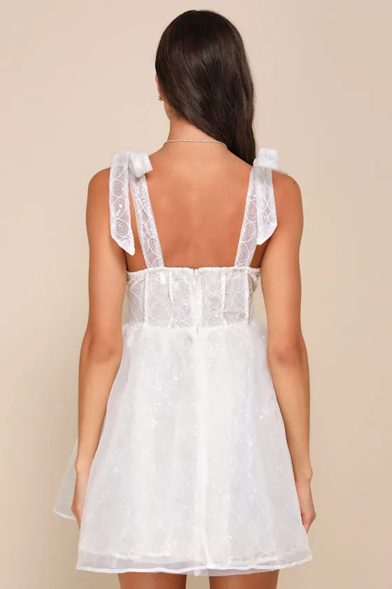 Iconic Bliss Cream Sequin Textured Bustier Tie-Strap Mini Dress sold by Lulus product image thumbnail 3