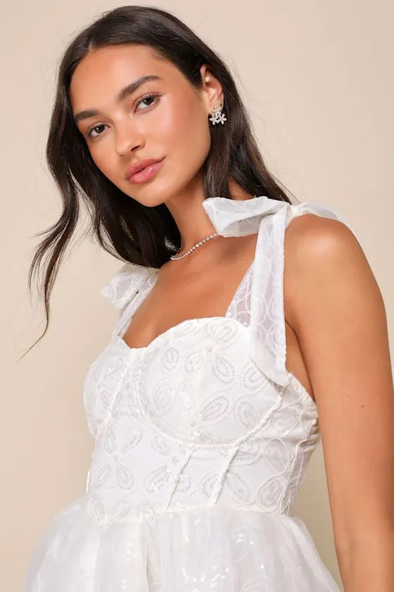 Iconic Bliss Cream Sequin Textured Bustier Tie-Strap Mini Dress sold by Lulus product image thumbnail 4