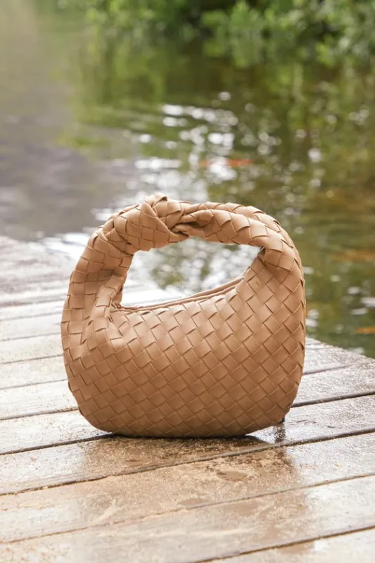 Mejia Beige Woven Knotted Handbag sold by Lulus