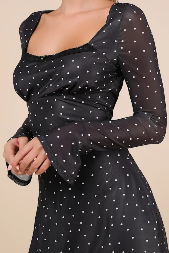 Especially Adored Black Polka Dot Long Sleeve Mini Dress sold by Lulus product image thumbnail 4