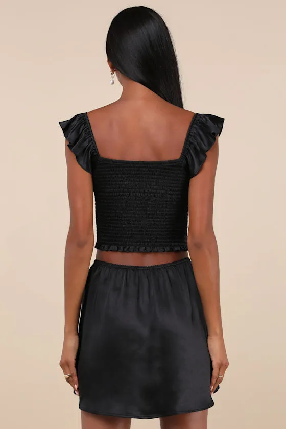 Delicate Aesthetic Black Satin Bow Mini Skirt sold by Lulus product image thumbnail 2