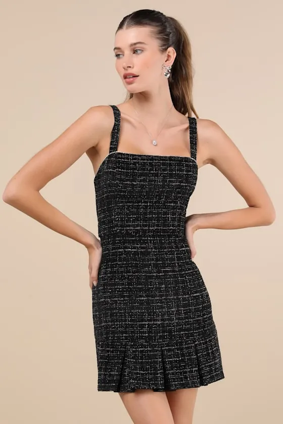 Posh Picture Black Tweed Rhinestone Mini Dress sold by Lulus