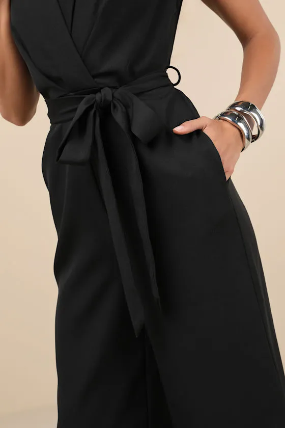 Impressive Direction Black Collared Sleeveless Wide-Leg Jumpsuit sold by Lulus product image thumbnail 3
