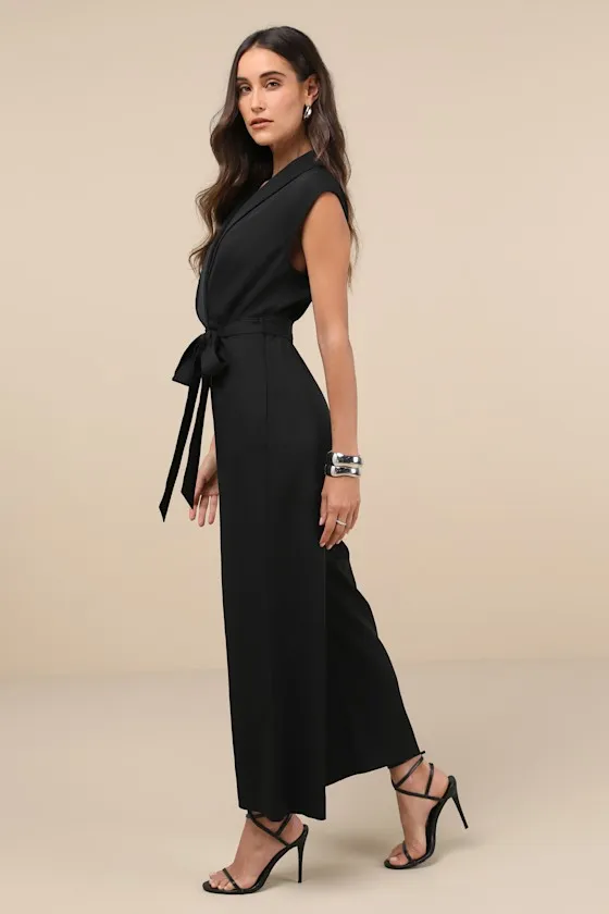 Impressive Direction Black Collared Sleeveless Wide-Leg Jumpsuit sold by Lulus product image thumbnail 4