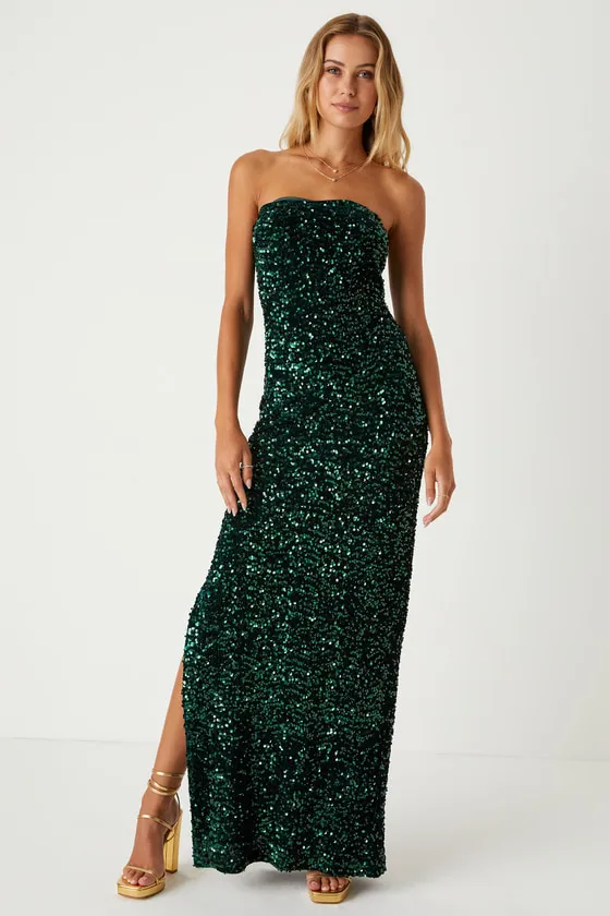 Fabulous Radiance Emerald Green Sequin Strapless Maxi Dress sold by Lulus