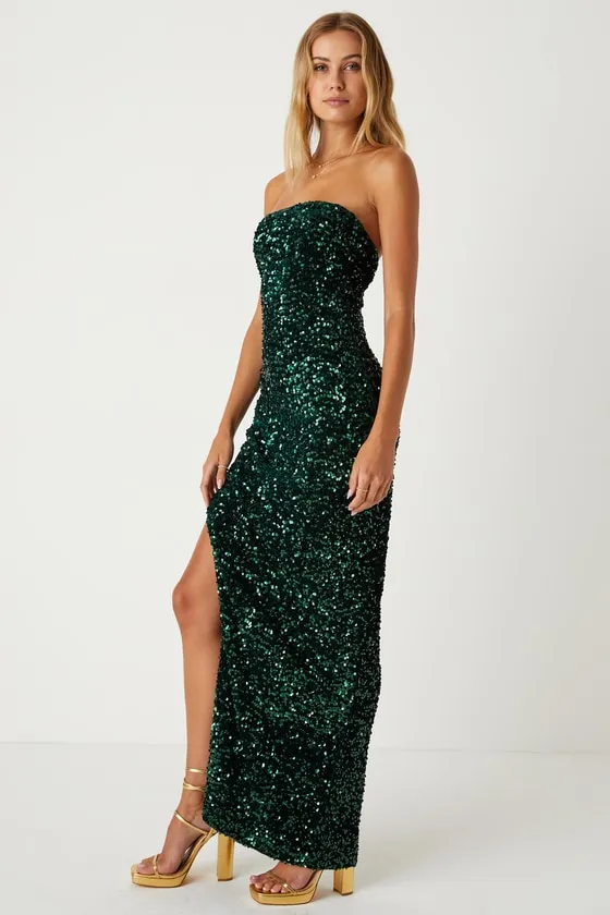 Fabulous Radiance Emerald Green Sequin Strapless Maxi Dress sold by Lulus product image thumbnail 4