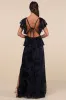 Romantic Wonder Navy Burnout Velvet Ruffled Tie-Back Maxi Dress sold by Lulus