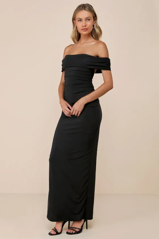 Brilliant Elegance Black Off-the-Shoulder Backless Maxi Dress sold by Lulus product image thumbnail 2