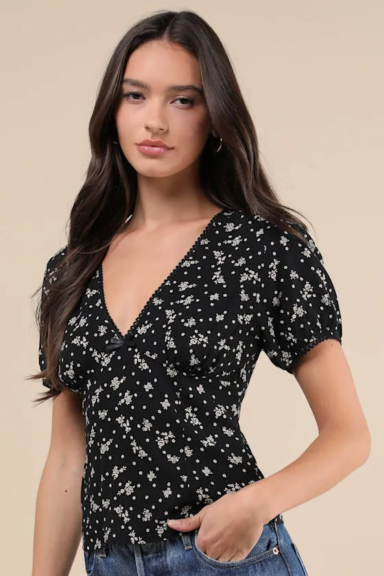 Elvita Black Floral Short Sleeve Top sold by Lulus