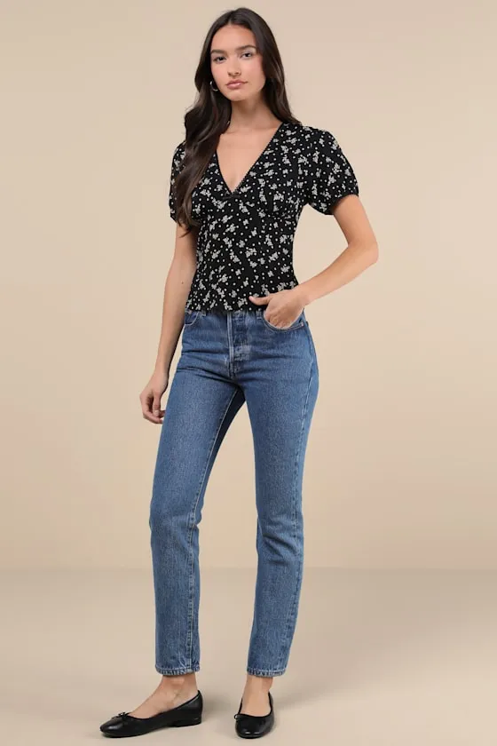Elvita Black Floral Short Sleeve Top sold by Lulus product image thumbnail 2