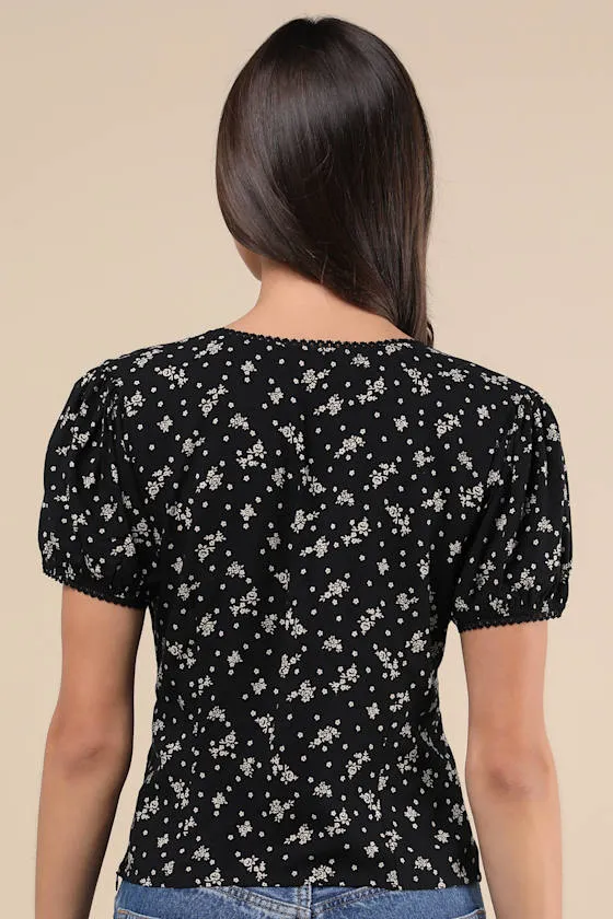 Elvita Black Floral Short Sleeve Top sold by Lulus product image thumbnail 3
