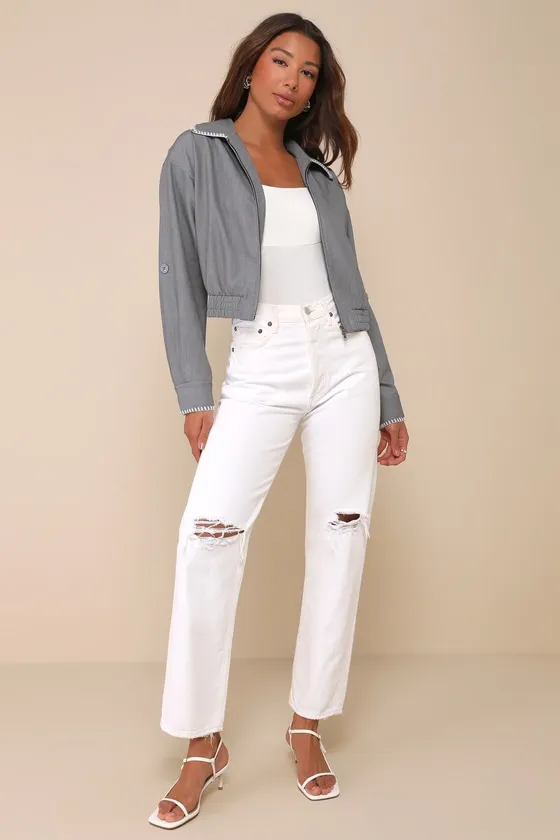 Cool Impulse Grey Embroidered Bomber Jacket sold by Lulus product image thumbnail 2