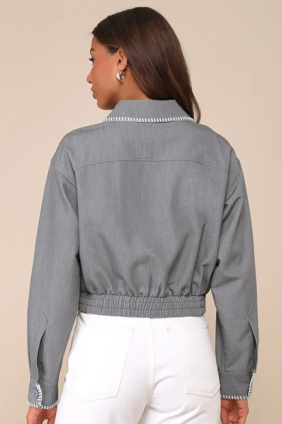 Cool Impulse Grey Embroidered Bomber Jacket sold by Lulus product image thumbnail 3
