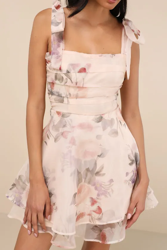 Enhanced Charisma Blush Pink Floral Tiered Mini Dress sold by Lulus product image thumbnail 4