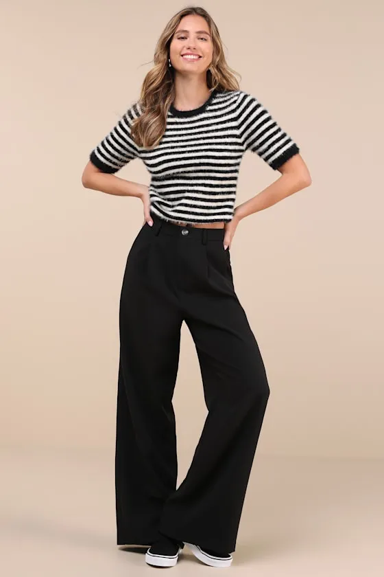Classy Comfort Black and White Striped Eyelash Knit Sweater Top sold by Lulus product image thumbnail 2