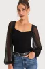 Sweet Edge Black Ribbed Mesh Balloon Sleeve Sweater Top sold by Lulus