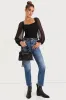 Sweet Edge Black Ribbed Mesh Balloon Sleeve Sweater Top sold by Lulus