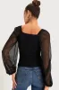 Sweet Edge Black Ribbed Mesh Balloon Sleeve Sweater Top sold by Lulus