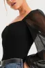 Sweet Edge Black Ribbed Mesh Balloon Sleeve Sweater Top sold by Lulus