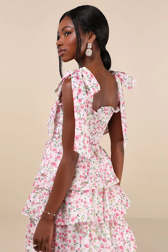 Wild Hearts Ivory Multi Floral Smocked Tie-Strap Tank Top sold by Lulus product image thumbnail 4