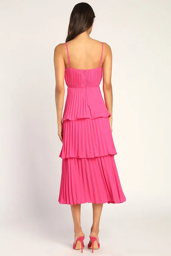 Cascading Crush Hot Pink Tiered Midi Dress sold by Lulus product image thumbnail 4