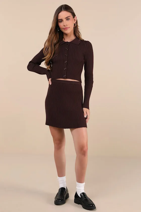 Too Perfect Dark Brown Collared Two-Piece Sweater Mini Dress sold by Lulus