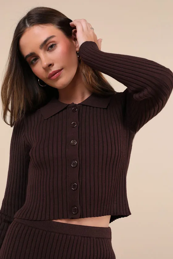 Too Perfect Dark Brown Collared Two-Piece Sweater Mini Dress sold by Lulus product image thumbnail 2