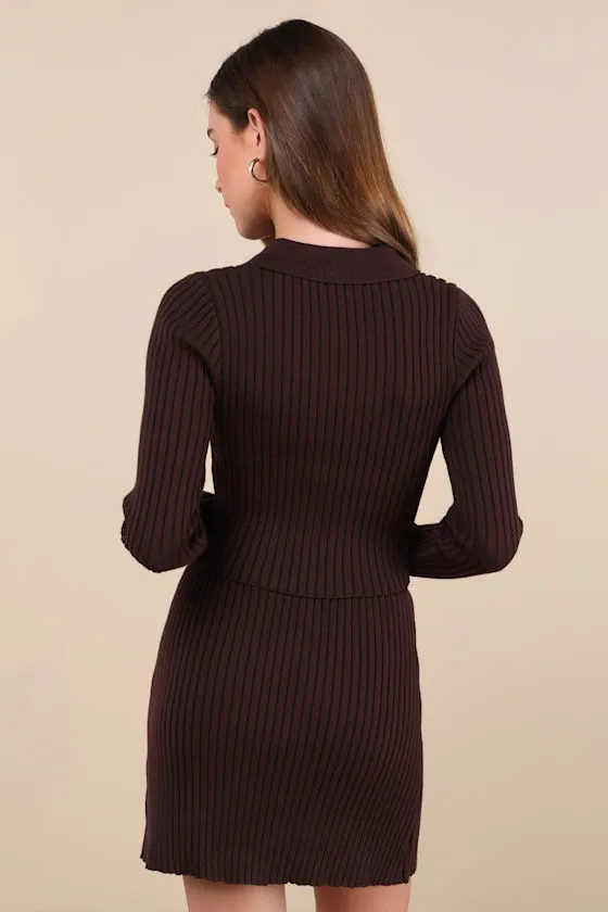 Too Perfect Dark Brown Collared Two-Piece Sweater Mini Dress sold by Lulus product image thumbnail 4