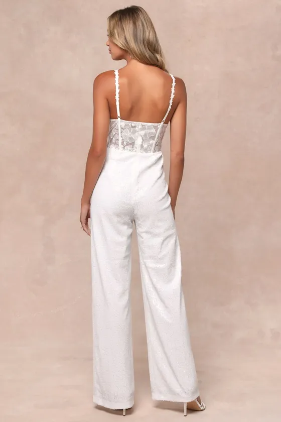 Everlasting Sparkle White Embroidered Sequin Bustier Jumpsuit sold by Lulus product image thumbnail 2