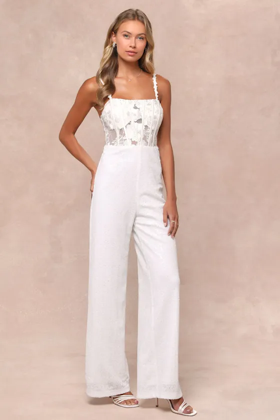 Everlasting Sparkle White Embroidered Sequin Bustier Jumpsuit sold by Lulus product image thumbnail 3