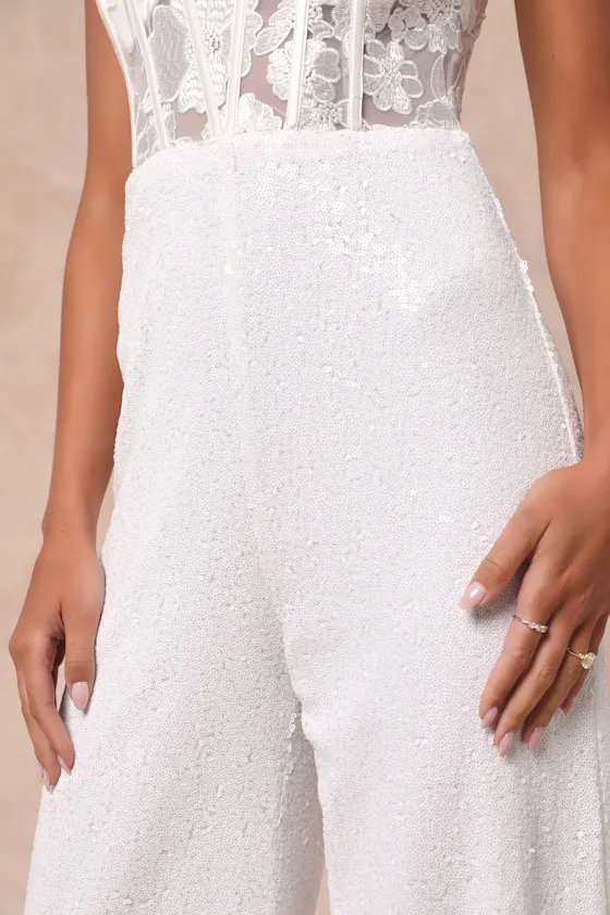 Everlasting Sparkle White Embroidered Sequin Bustier Jumpsuit sold by Lulus product image thumbnail 4