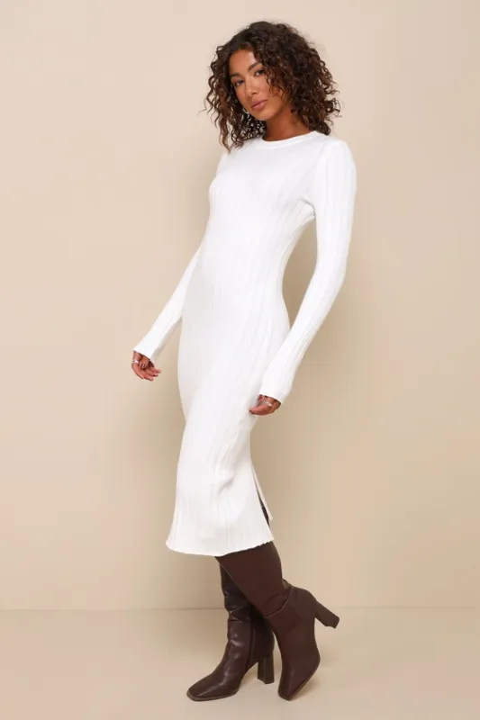 The Best Yet Ivory Ribbed Bodycon Sweater Dress sold by Lulus