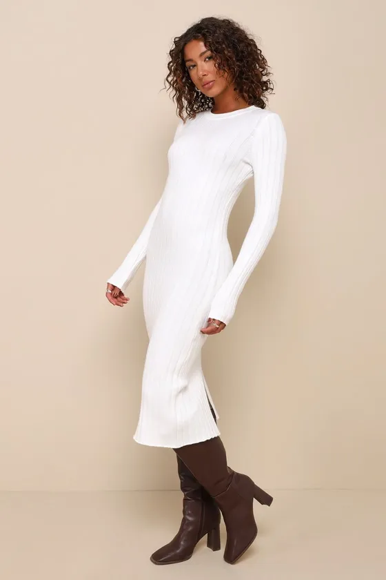 The Best Yet Ivory Ribbed Bodycon Sweater Dress sold by Lulus