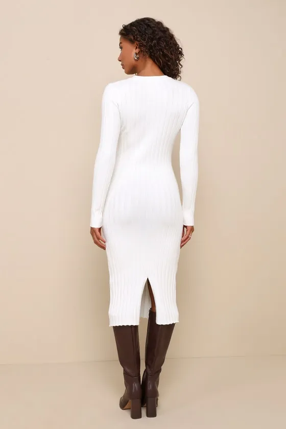 The Best Yet Ivory Ribbed Bodycon Sweater Dress sold by Lulus product image thumbnail 3