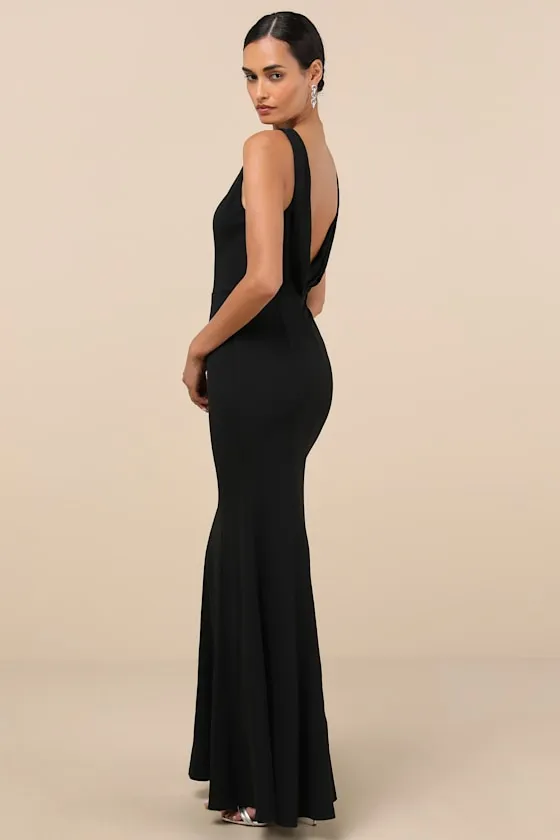 Maike Black Cowl Back Mermaid Maxi Dress sold by Lulus