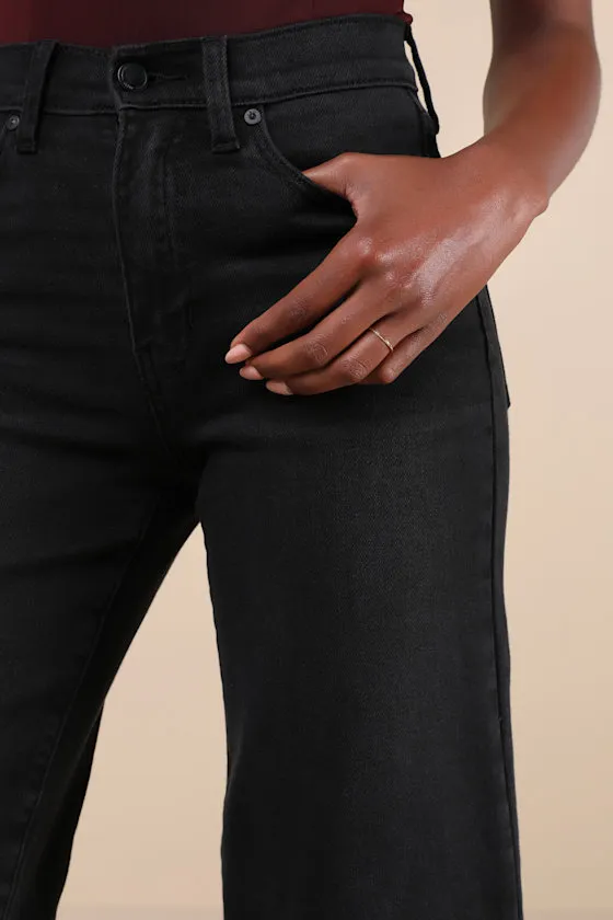 Palazzo Washed Black Denim Cuffed High-Rise Wide-Leg Jeans sold by Lulus product image thumbnail 4