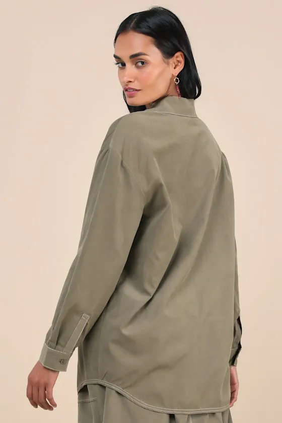 Evelyn Olive Green Embroidered Floral Button-Up Top sold by Lulus product image thumbnail 3