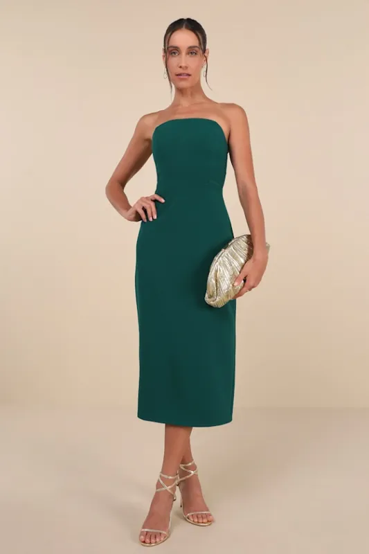 VIP Instinct Emerald Green Strapless Midi Dress sold by Lulus