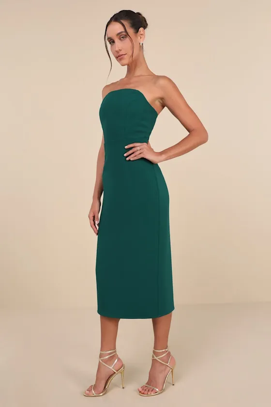 VIP Instinct Emerald Green Strapless Midi Dress sold by Lulus product image thumbnail 2