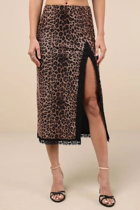 Fierce Attitude Tan Leopard Print Mesh Lace High-Rise Midi Skirt sold by Lulus product image thumbnail 2
