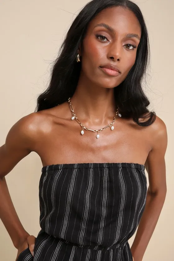 Lovely Comfort Black Striped Strapless Romper sold by Lulus product image thumbnail 2